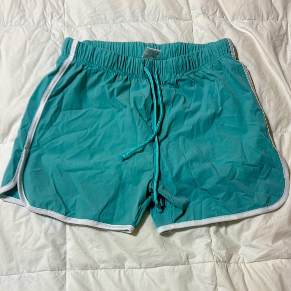 Teal Athletic Shorts with White Trim